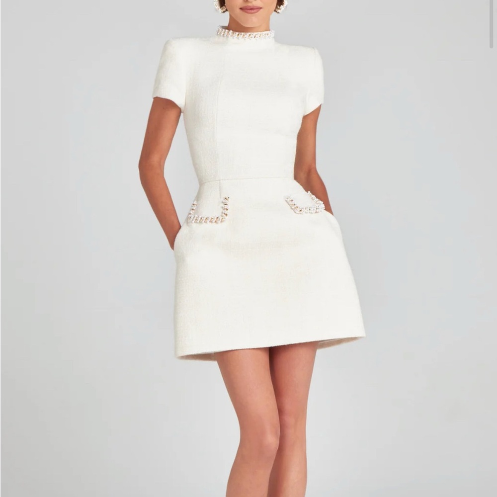 NADINE MERABI White Mini Dress with Gold Accents